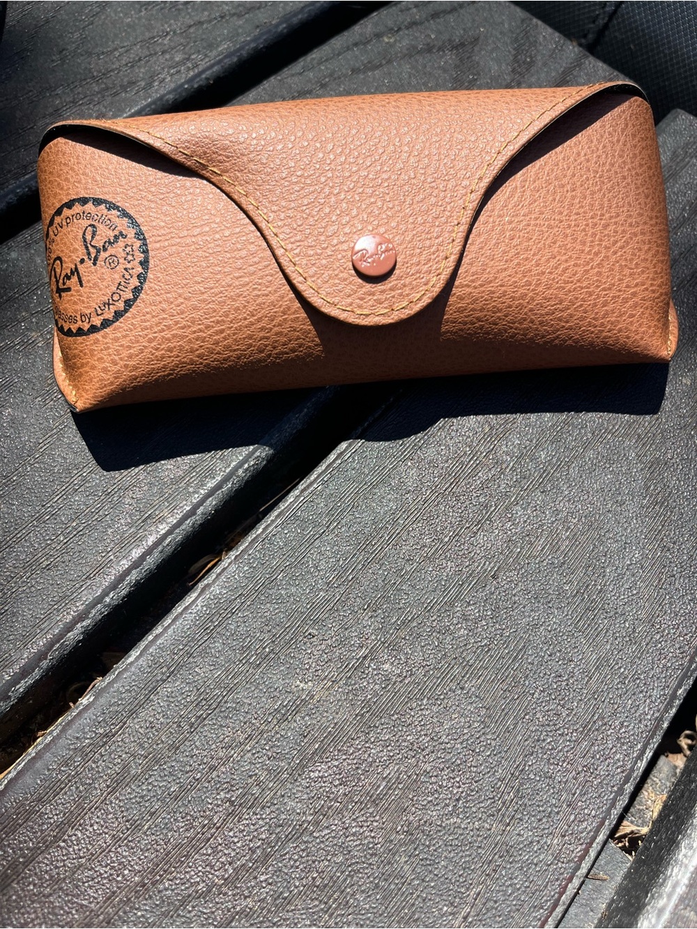 Ray-Ban Brown Leather Sunglasses Case with Snap Closure